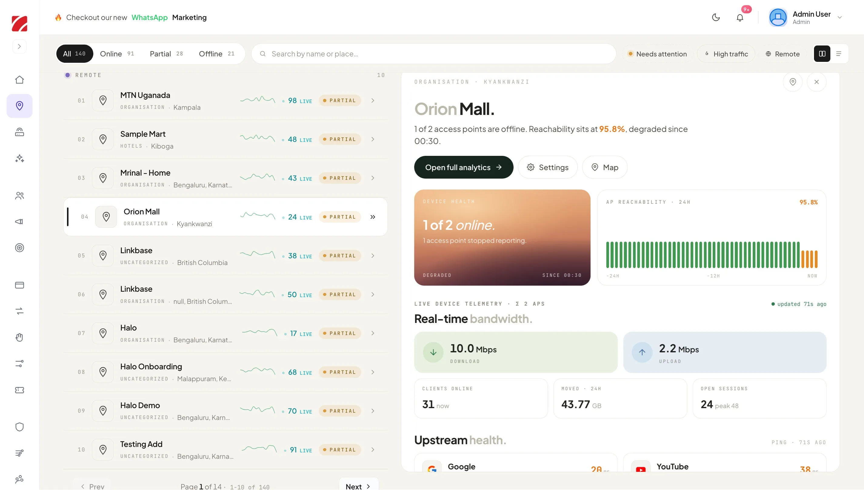The Halo Cloud locations grid with live session counts and a venue quick-view panel